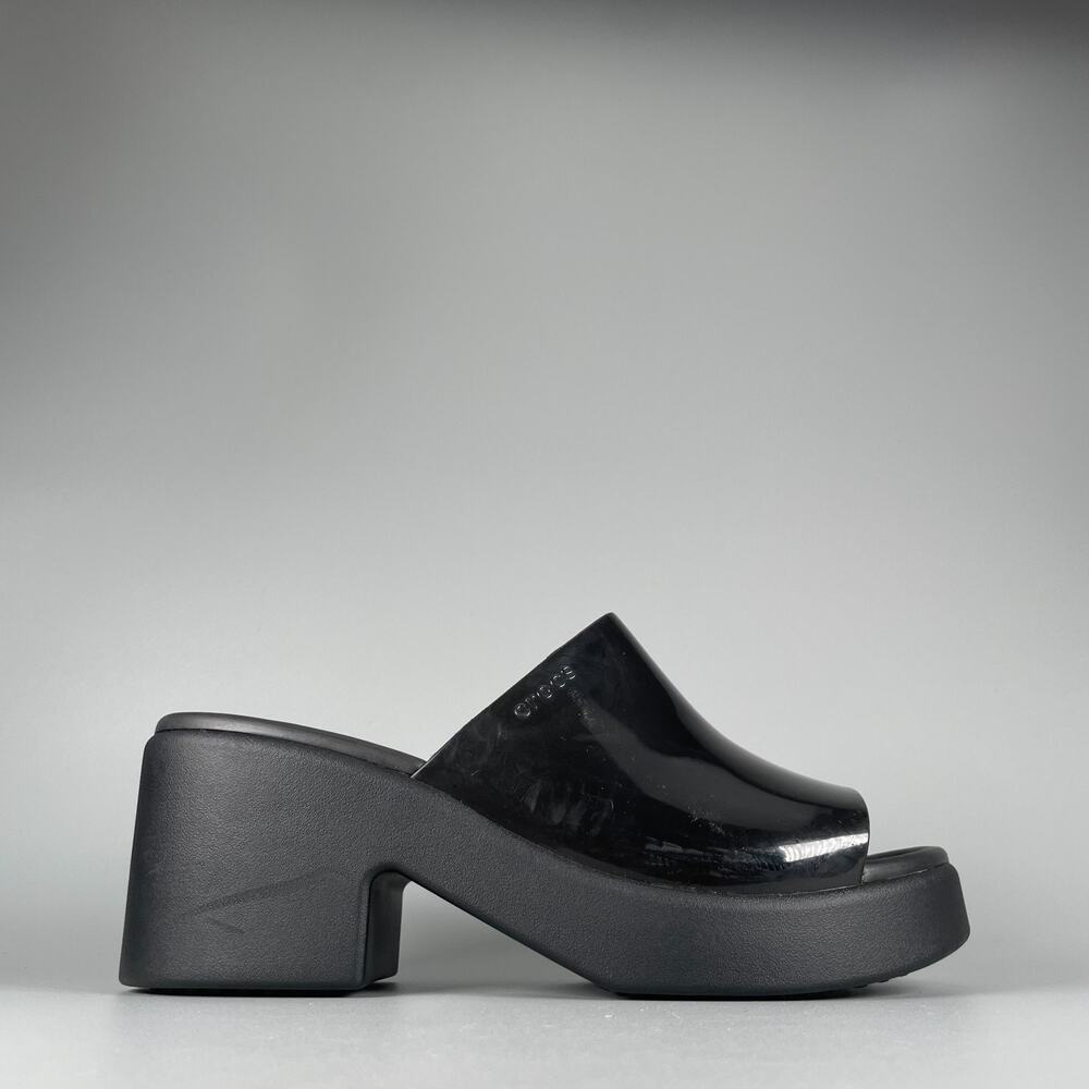 Crocs Brooklyn Women's Size 10 Black Shine Slip On Heels Casual Slides Comfort - Picture 6 of 9